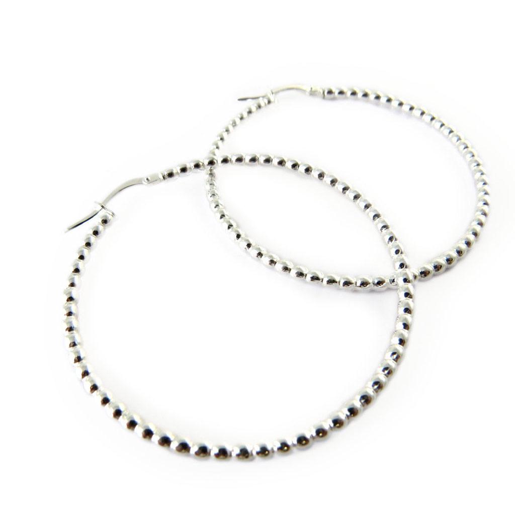 Les Trésors De Lily [N7263] - Silver 'Marbles' Hoop Earrings - 40 Mm 2 Mm