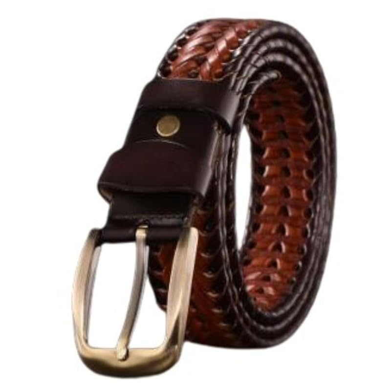 

[ASPALAND] braid men s belt buckle book cowhide leather business casual length adjustment Possible (black & brown)