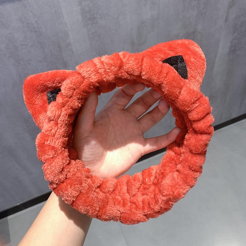 Korean Style Cartoon Cat Ears Coral Fleece Non-Slip Hair Tie Headband for Women