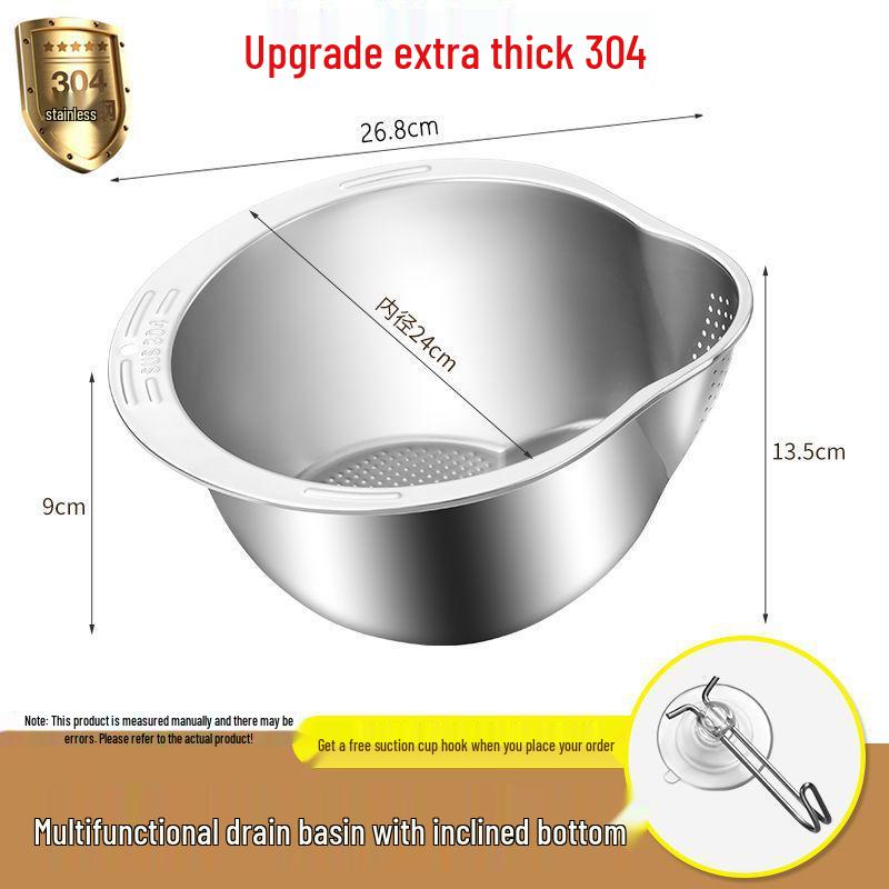 

Миска для промывания риса из нержавеющей стали 304 с мелкой сеткой и наклонным дном - Герметичная, Многофункциональная, Портативная, Утолщенная конструкция
