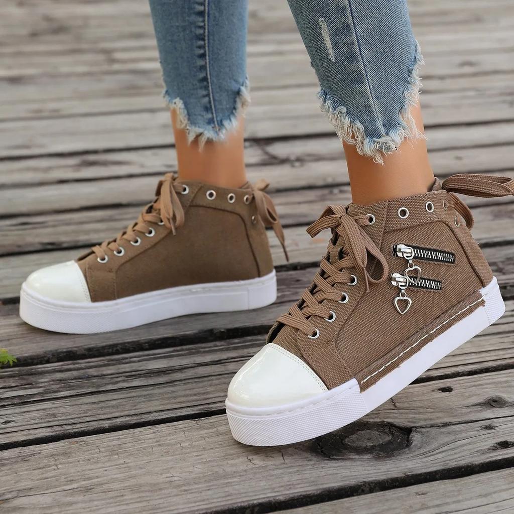 Fashion 2025 New Women Plus Sizes Sneakers High Top Female Denim Canvas Shoes Thick Sole Girls Students Ankle Canvas Boots Lace Up