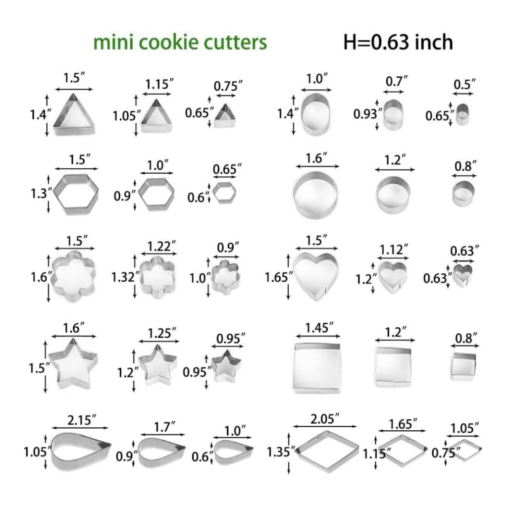 30-Piece Stainless Steel Cookie Cutter Set, Home Cake Pastry Biscuit Fondant Cutting Molds, Silver