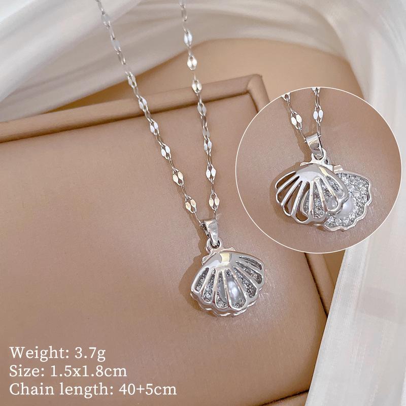 Light Luxury Full Diamond Slightly Inlaid Zircon Empty Shell Pearl Necklace Copper Electroplated Real Gold Pendant Wind