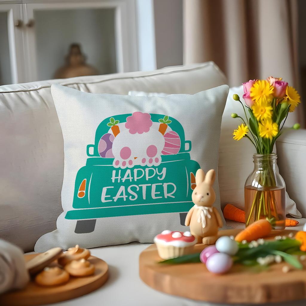 New Easter Pillowcase Cute Fun Rabbit Short Plush Linen Cushion Pillowcase