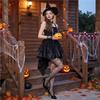 Women's Halloween Witch Costume Spaghetti Strap Dress with Hat and Bracelet Set