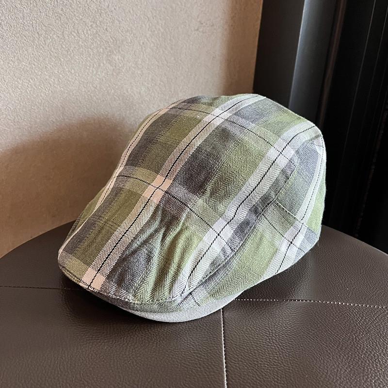 Vintage Plaid Beret Hat For Women With Breathable Cotton Blend Fabric For Art Lovers
