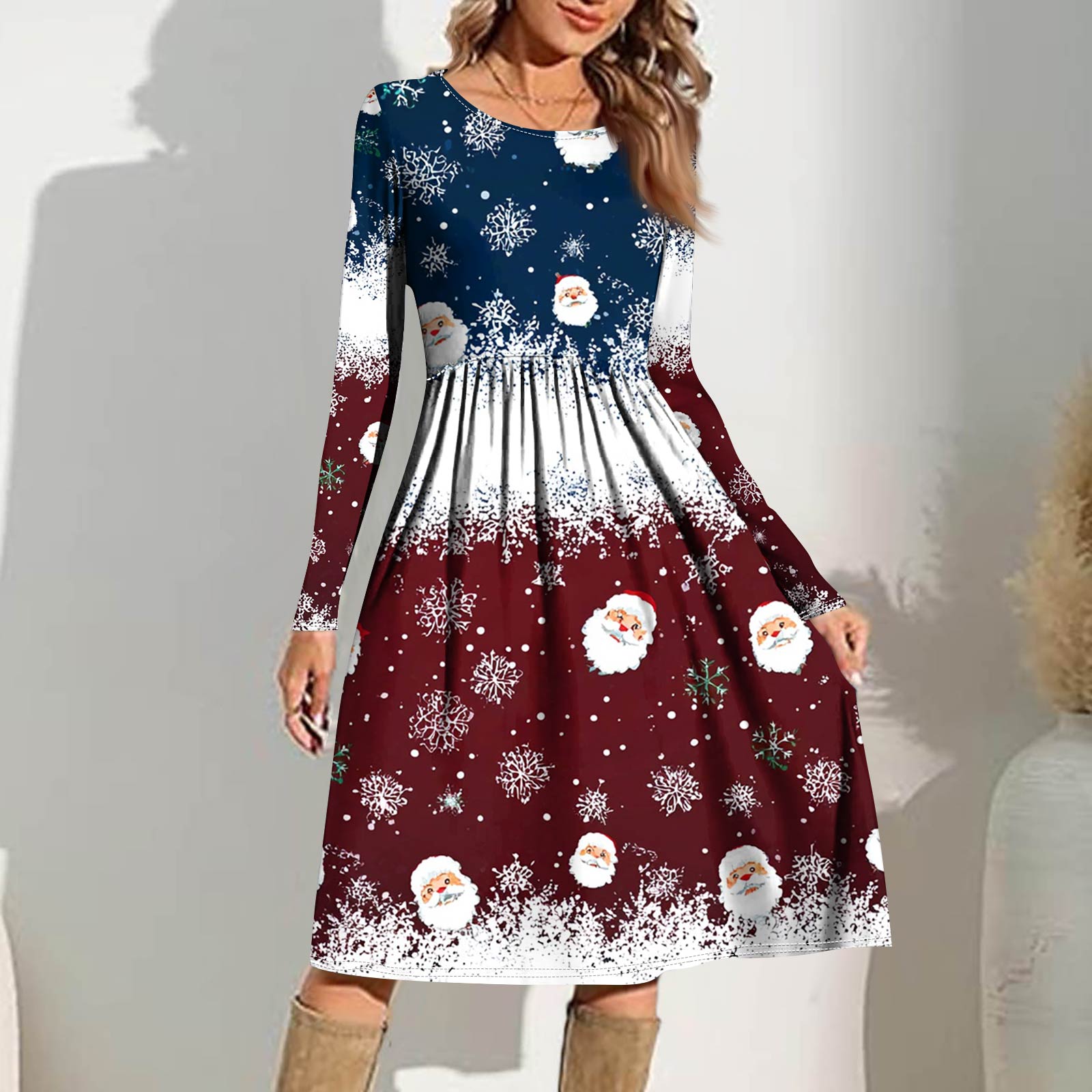 

Женское повседневное платье с градиентным принтом, весеннее, с карманом, с круглым вырезом, с длинным рукавом M