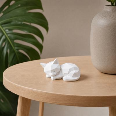 Geometric Sleeping Cat Figurine, 3D Printed Minimalist Cat Statue, Abstract Animal Sculpture for Desk Shelf Home Office Decor