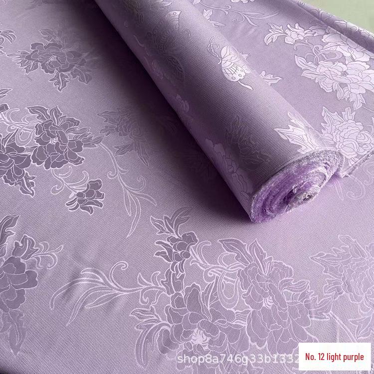 Žakárová látka Hanfu Qipao s otevřeným vzorem Motýli a pivoňky - 100% morušové hedvábí