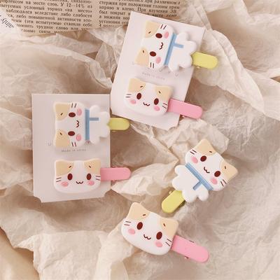 2 Stück Niedliche Kawaii Katzen Haarspangen Cartoon Kätzchen Haarnadeln für Kinder Mädchen Acryl Kleine Katze Haar Seitenclip Haarschmuck