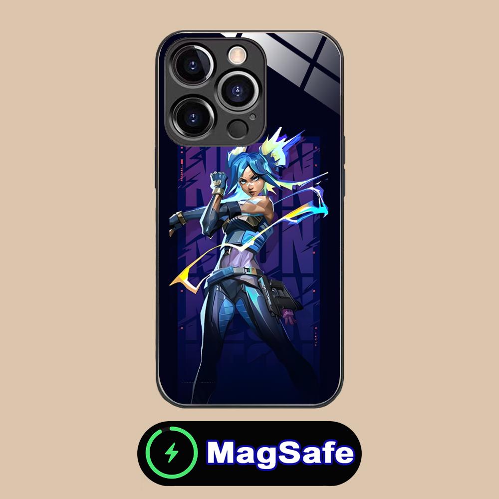Valorant Neon Mobile Phone Case for iPhone 16 15 14 13 12 11 Pro Max Plus Mini MagSafe Glass Colour Protective Luxury Smartphone