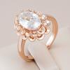 Classic Big Oval Natural Zircon Ring For Women Fashion  Rose Gold Color Crystal Flower Daily Vintage Jewelry