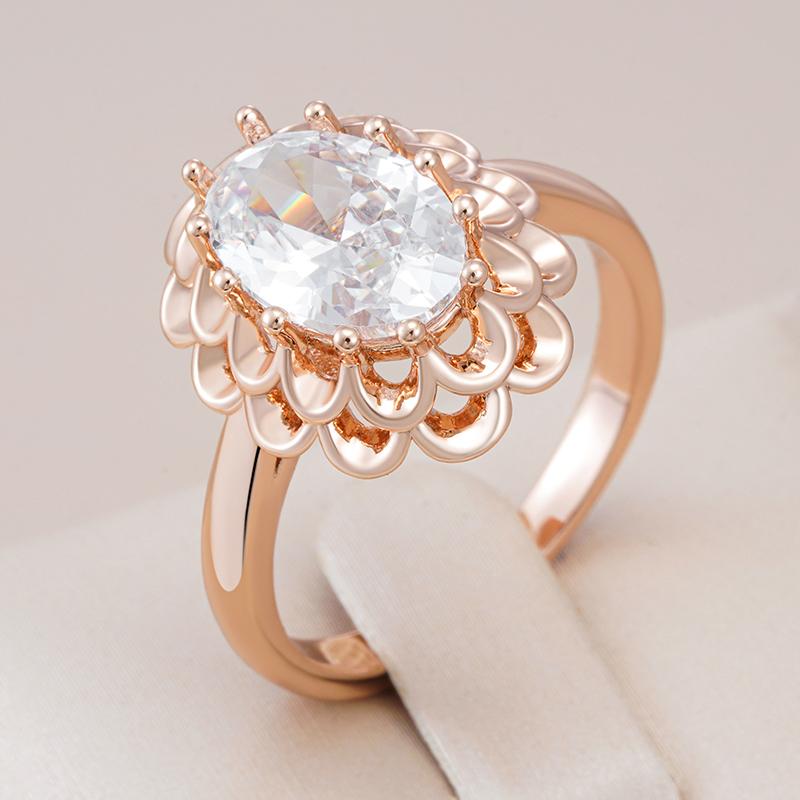 Classic Big Oval Natural Zircon Ring For Women Fashion  Rose Gold Color Crystal Flower Daily Vintage Jewelry