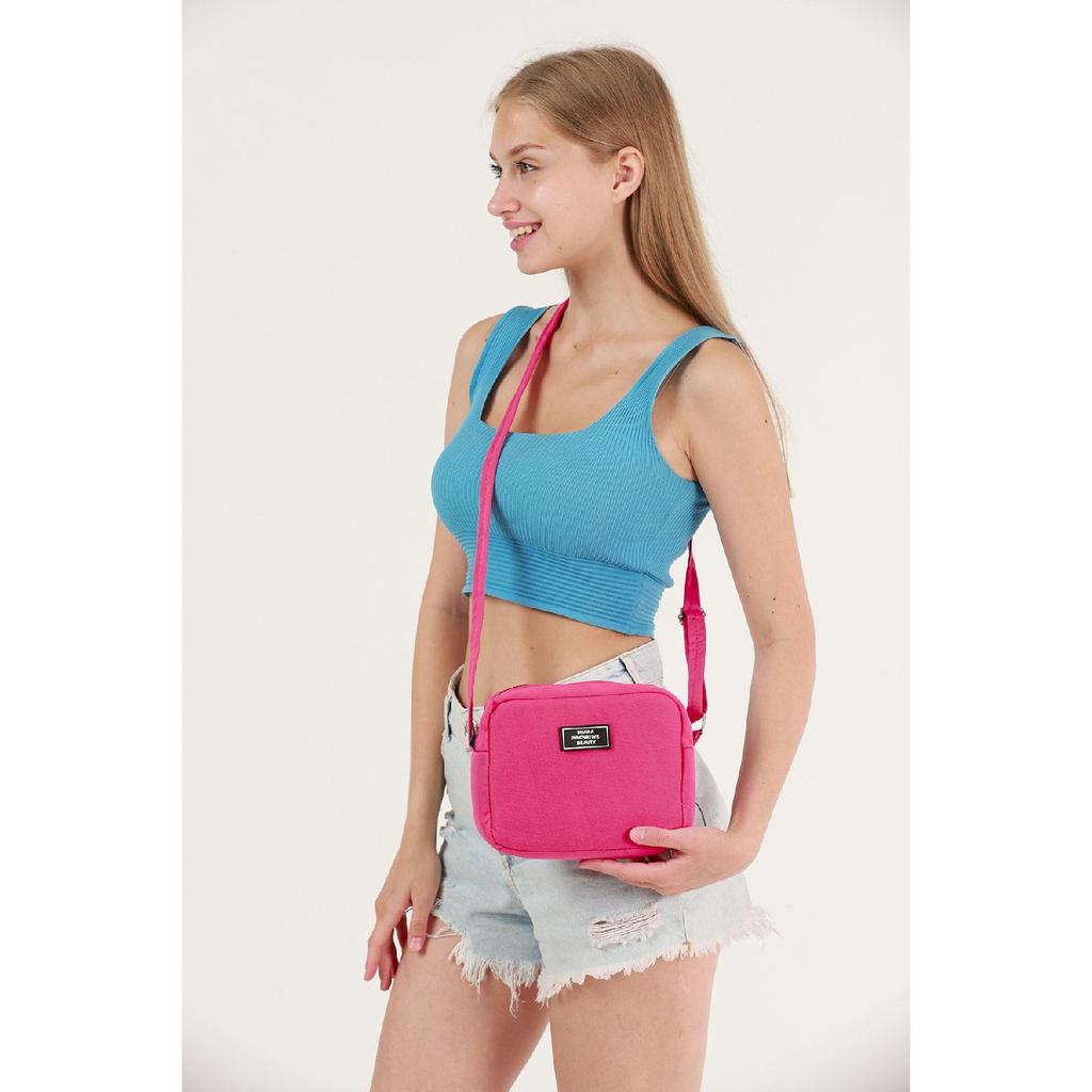 Black U35 Canvas Fabric Women's Shoulder Bag With Single Zipper Compartment And Adjustable Strap U:14 E:20