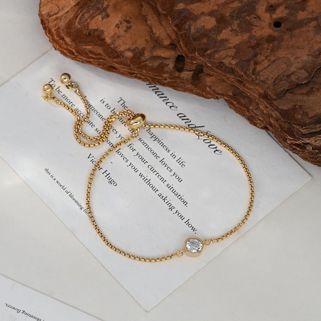 2025 Niche Design Crystal Bracelets for Women, Adjustable CZ Zirconia Tennis Bracelet with Circle Charm, Sliding Chain