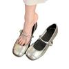 Silver Mary Jane light mouth single shoes women's new Xiaoxiangfeng flat bottom soft sole one pedal