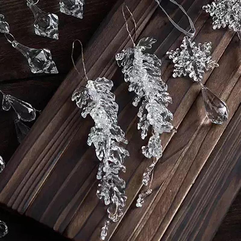 2Pcs Acrylic Leaf-Shaped Water Drop Christmas Ornaments Transparent Icicle Pendant Christmas Tree New Year Decoration Winter