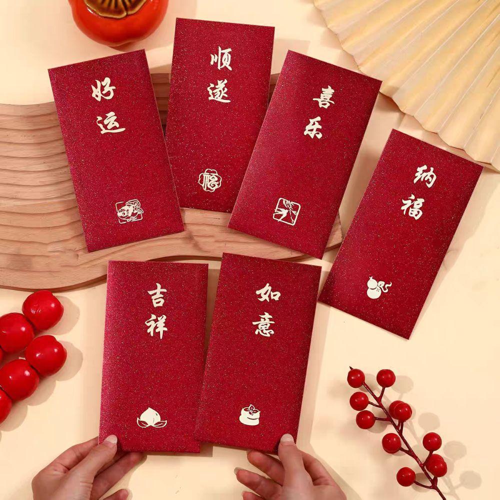 6pcs 2026 Horse Year New Year Red Envelopes Chinese Style Blessing Spring Festival Envelope Gift Bag Flower Lucky Money Bag