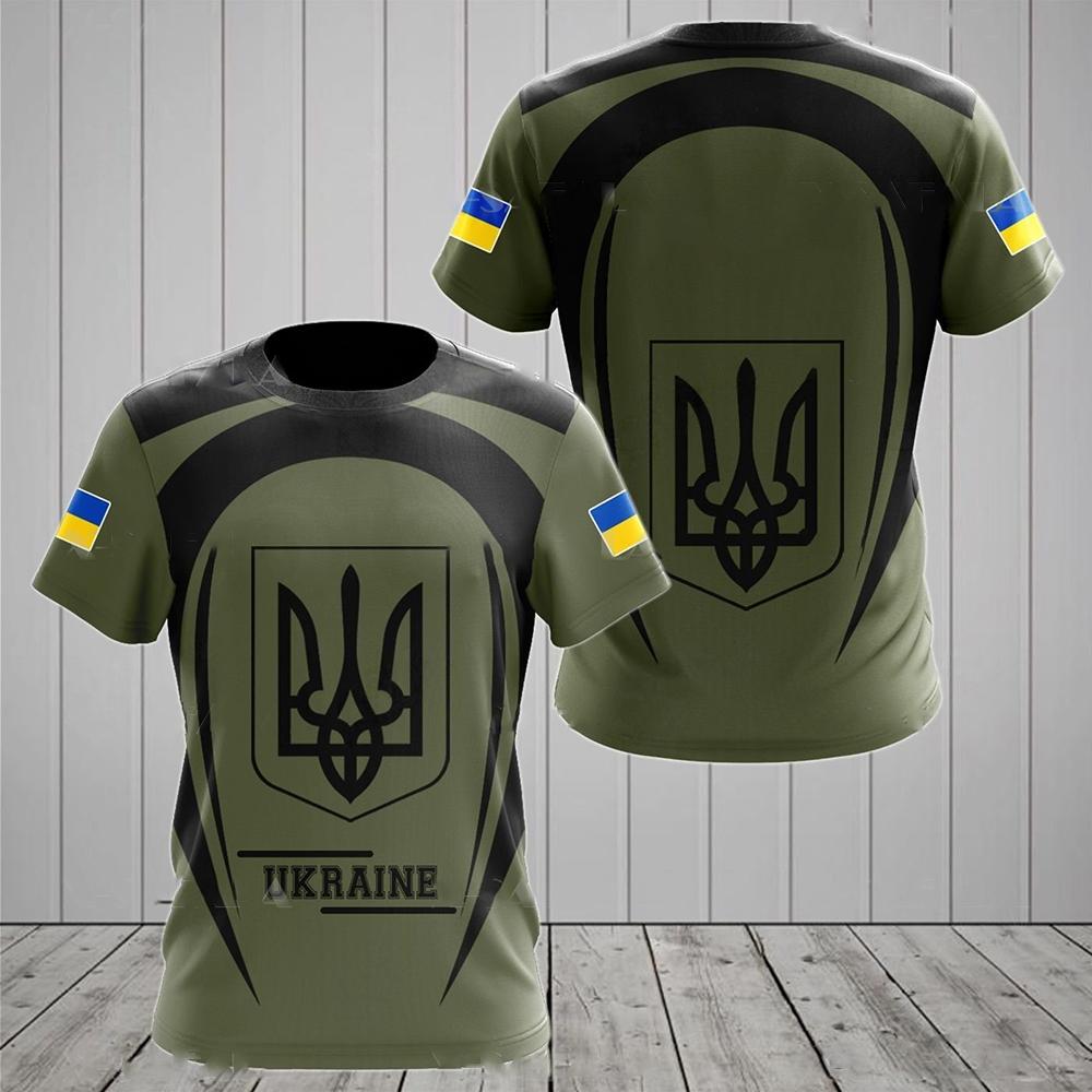 ETST 011 UKRAINE Heren T-shirt Zomer Korte Mouw Oekra&iuml;ne Nationaal Embleem Vlag Print Mode Ronde Hals Pullover Shirt Herenkleding 5XL