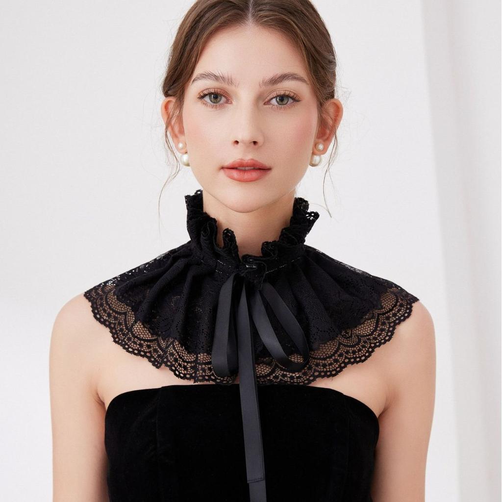 Lace Floral Stand Detachable False Collar for Womens Shoulder Wraps Shawl Necklace for Shirt Fake Collars Clothing Accessories