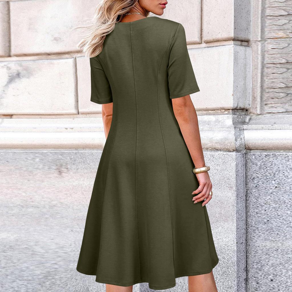 Women's Casual Elegant Short Sleeved Round Neck Dress