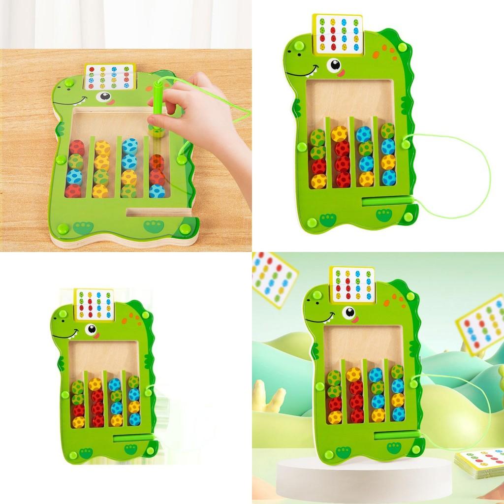 Wooden Green Dinosaur Color Walking Game Board Children Puzzle Toy For Toddler Early Learning And Handeye Coordination