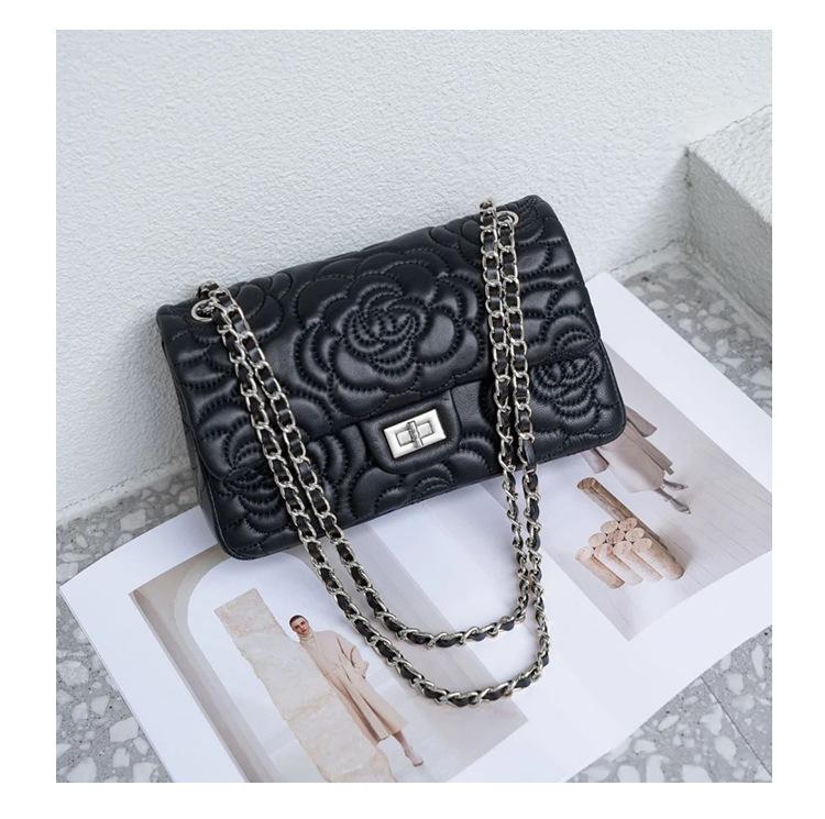 European and American Retro, Camellia Sheepskin Rhombus Chain Women's Bag, New High-end Shoulder Armpit Bag