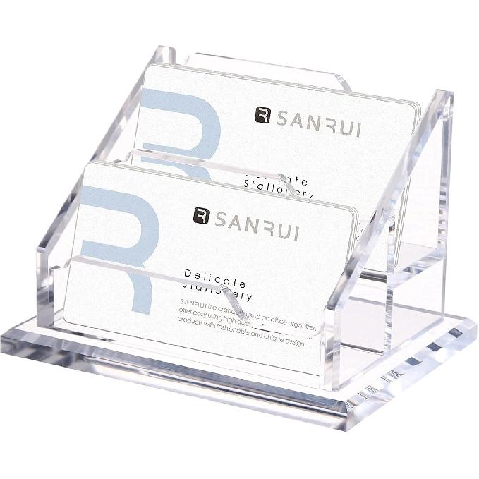 Business Card Holder for Desk,Clear Acrylic Business Cards Display Stand,Horizontal Business Card Holders Display,Name Card Holders for Table-2 Slots