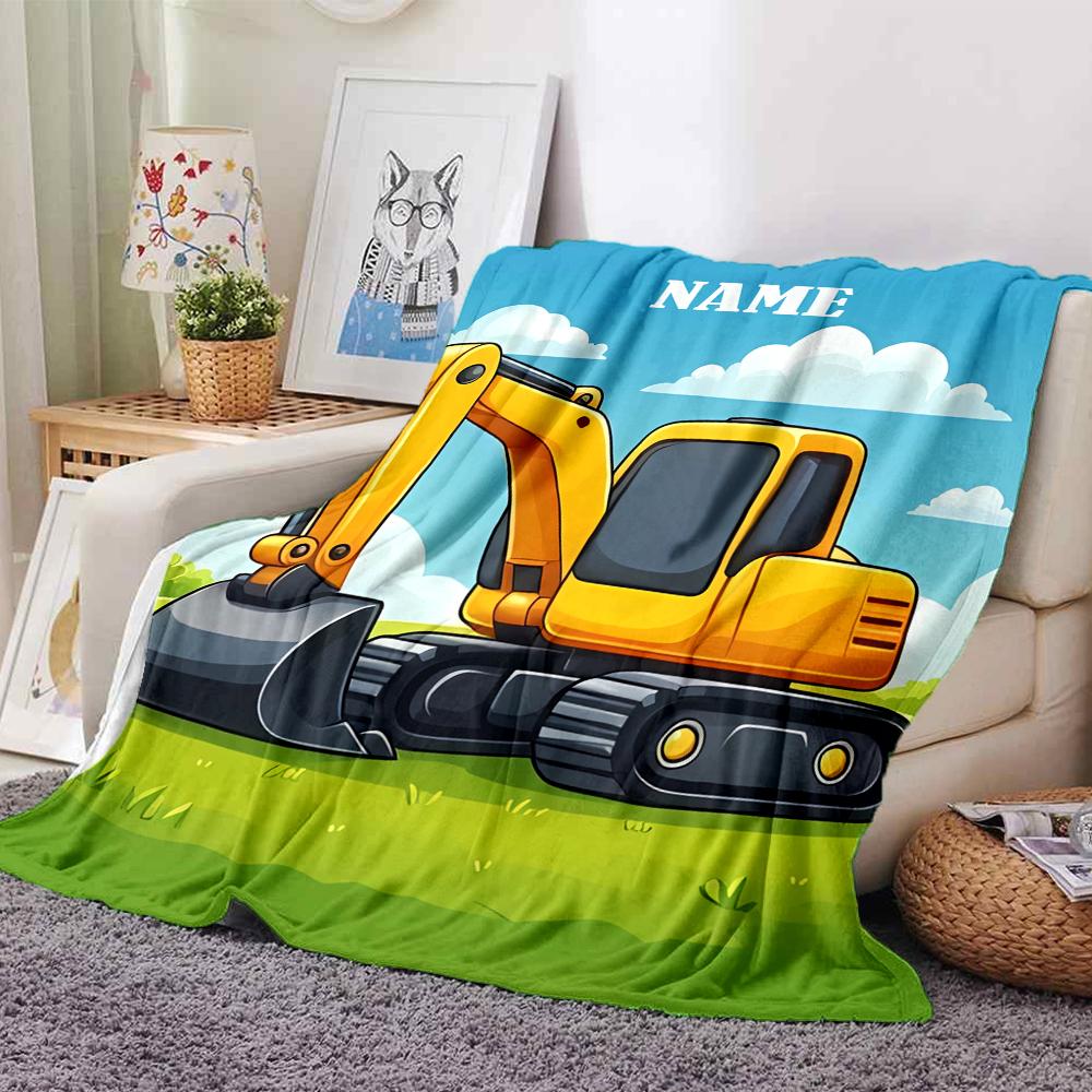 Custom Name excavator Theme Printed Blanket - Perfect for Couch, Bed, Travel & Outdoor Use | Machine Washable, Cozy & Durable.