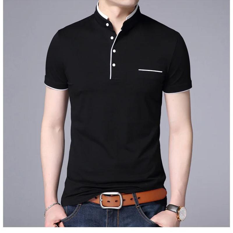 Men's Polo Shirt Short Sleeve Solid Color Polo Shirt Men's Fashion Standing Collar Masculina Casual Cotton Top Plus Size M-4XL