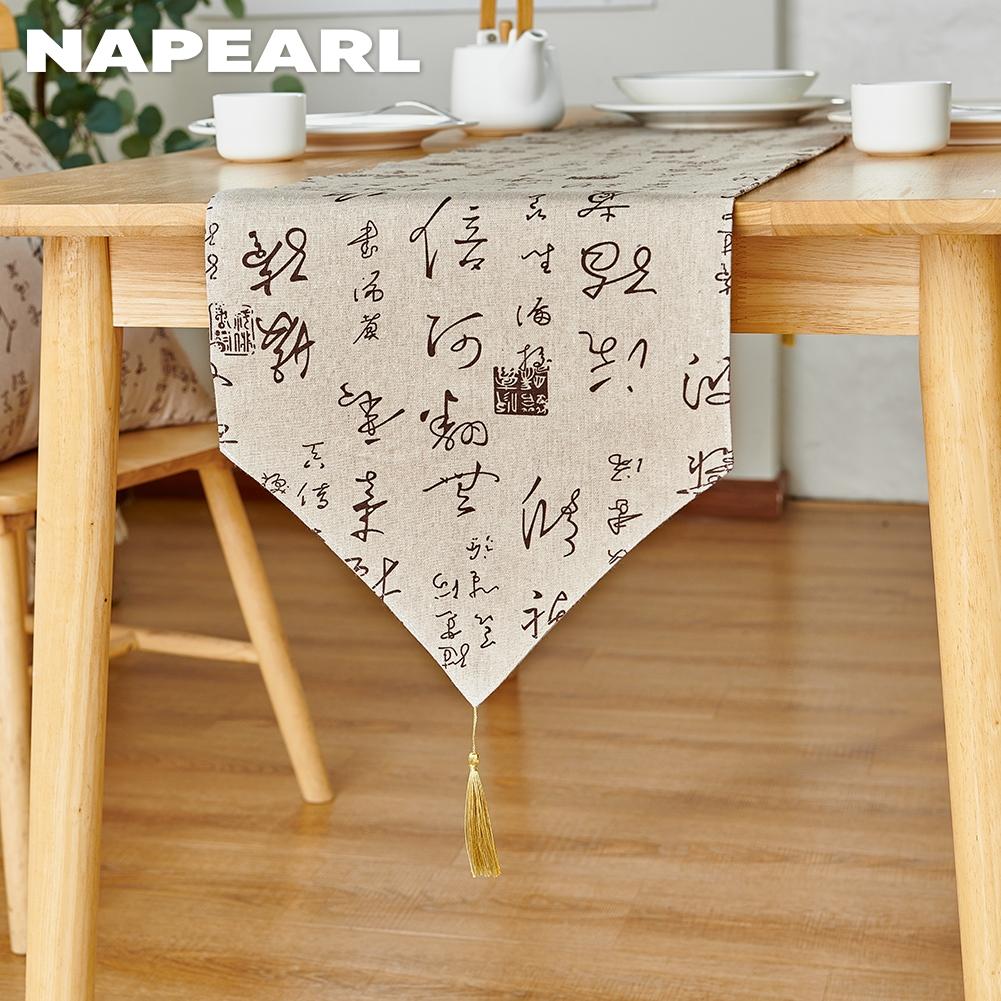 1PC NAPEARL Chinese Literary Style Calligraphy Pattern Printing Table Runner for Dinner Table Decorative for Home Table