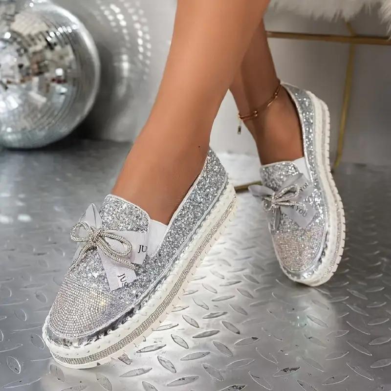 Stylish Women's Casual Shoes with Bows and Glittering Sequins A Must-have for Charming Outings Shoes for Women Elegant