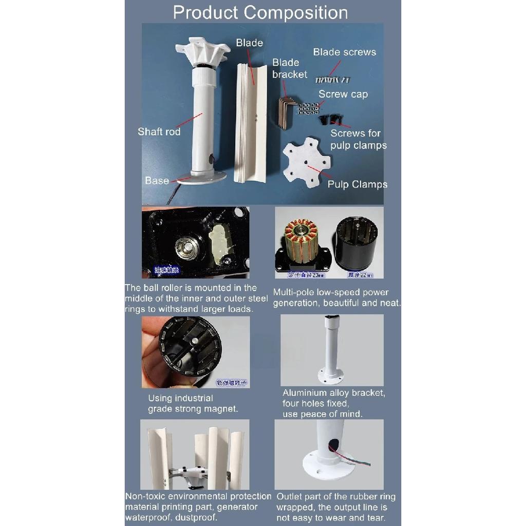 Vertical axis five blade wind turbine three-phase permanent magnet generator model windmill
