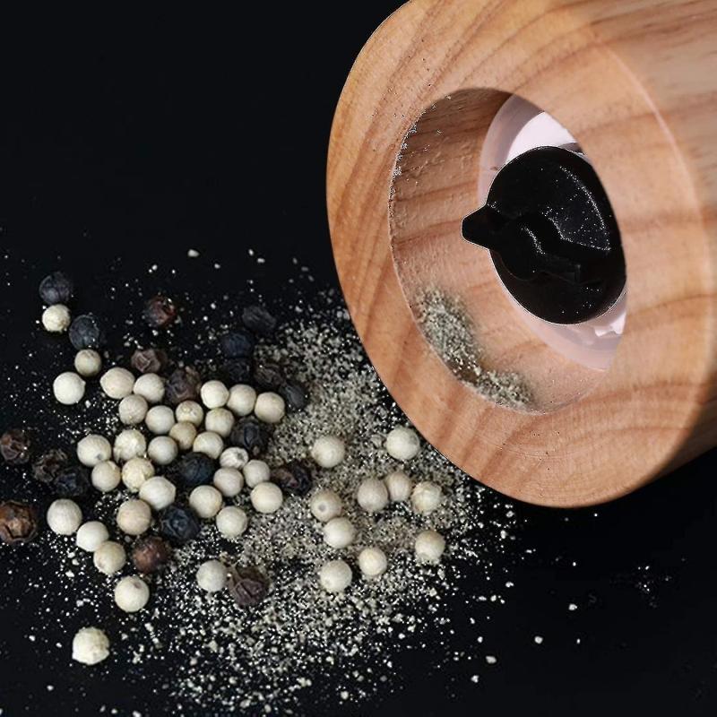 Wooden and Ceramic Salt and Pepper Grinder - Pepper Shaker Shape Spice Grinder with Adjustable Grind