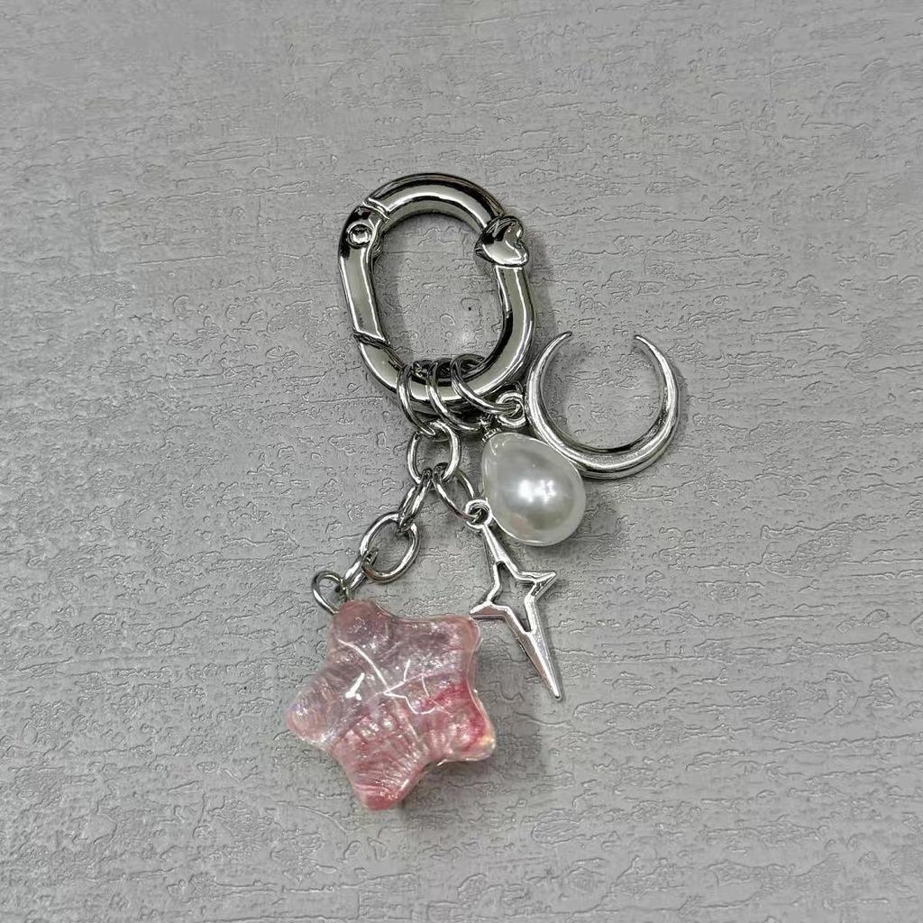 

Moon Pearl Pendant Key Ring Layered Decorative Charm For Bag Acrylic Star Key Chain Shiny Star Charm Key Holder For Backpack розовый