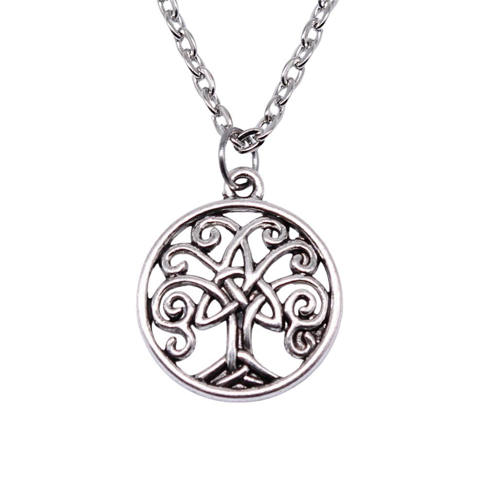 Vintage Rose Flower Charm Necklace Tree Of Life Pendant Antique Jewelry 43cm Chain