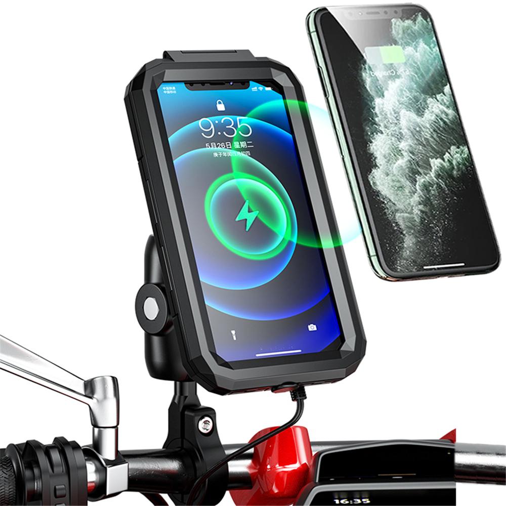 Vodotěsné pouzdro na mobilní telefon s držákem na motorku s bezdrátovým nabíjením, nastavitelné