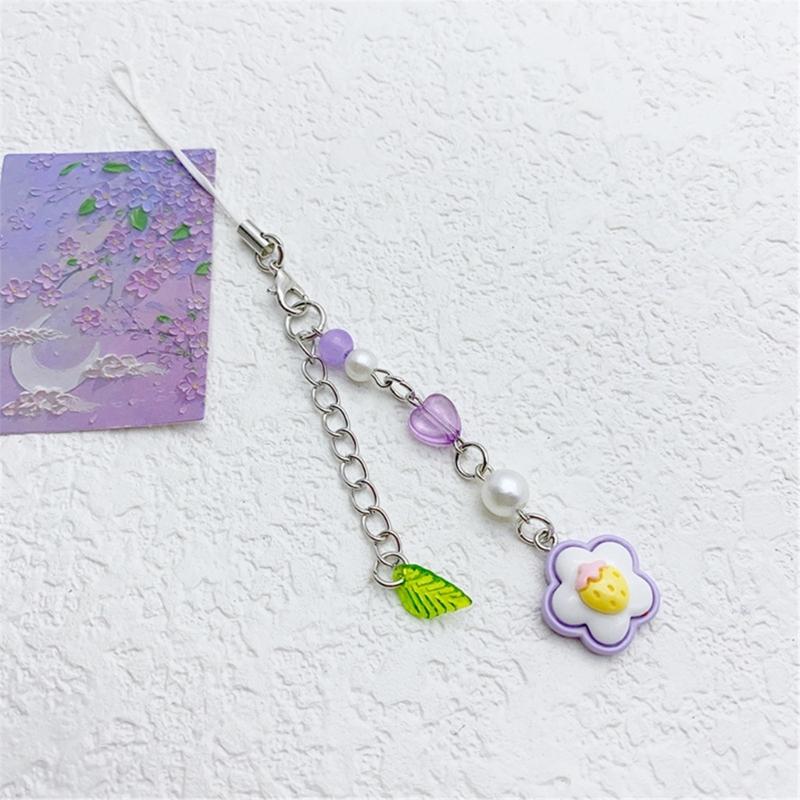 Elegant Acrylic Bead Phone Chain Phone Charm Pendant Portable Keychain Flower and Heart Leaves for Women's Fashion