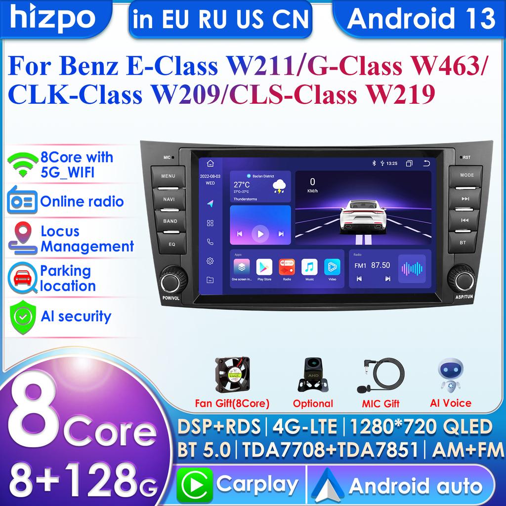 Hizpo 8" pentru Mercedes Benz E-class W211 E200 E220 E300 E350 E240 E270 E280 W219 cu Radio Auto Suport Wireless Inteligent DVR Carplay Android Auto