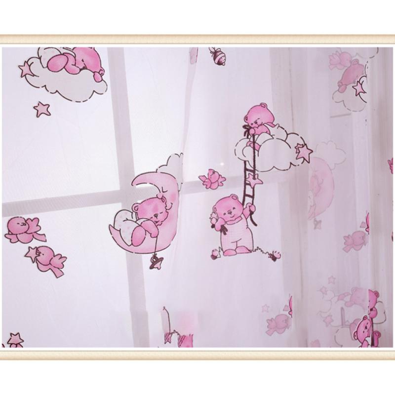 Cartoon Bear Printing Window Curtain for Kids Room Offset Printing Tulle Living Room Decor