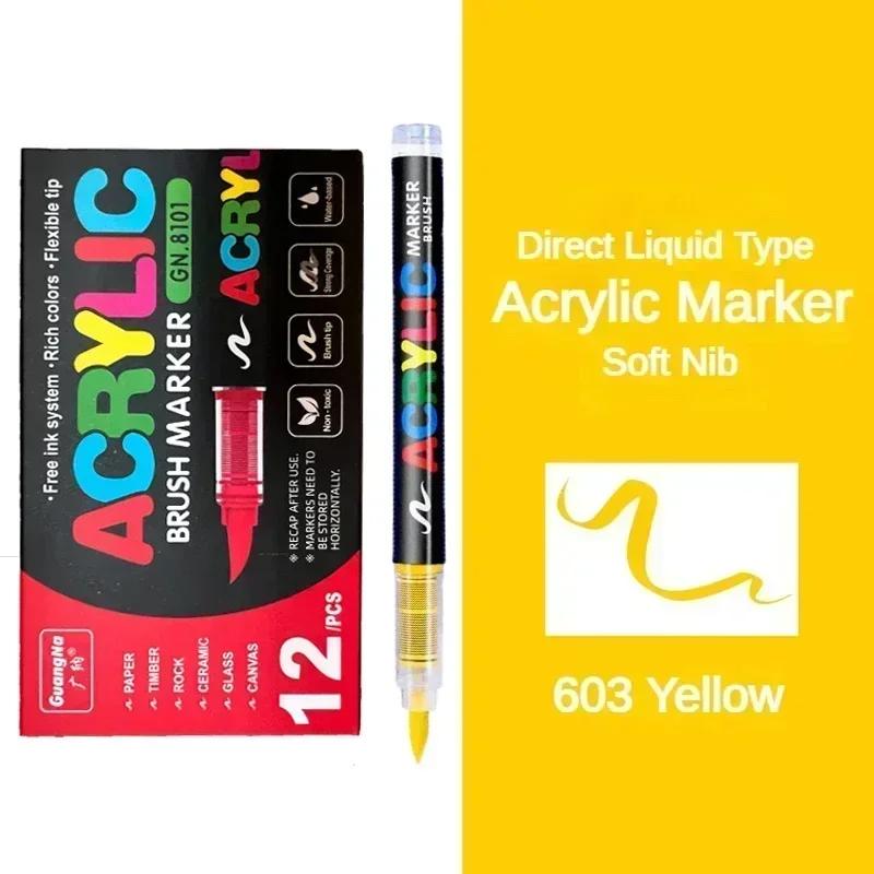 GUANGNA 168-12 Colors Acrylic Marker Pen for Rock Painting Brush Tip Paint Marker Christmas Markers Waterproof Art Supplies