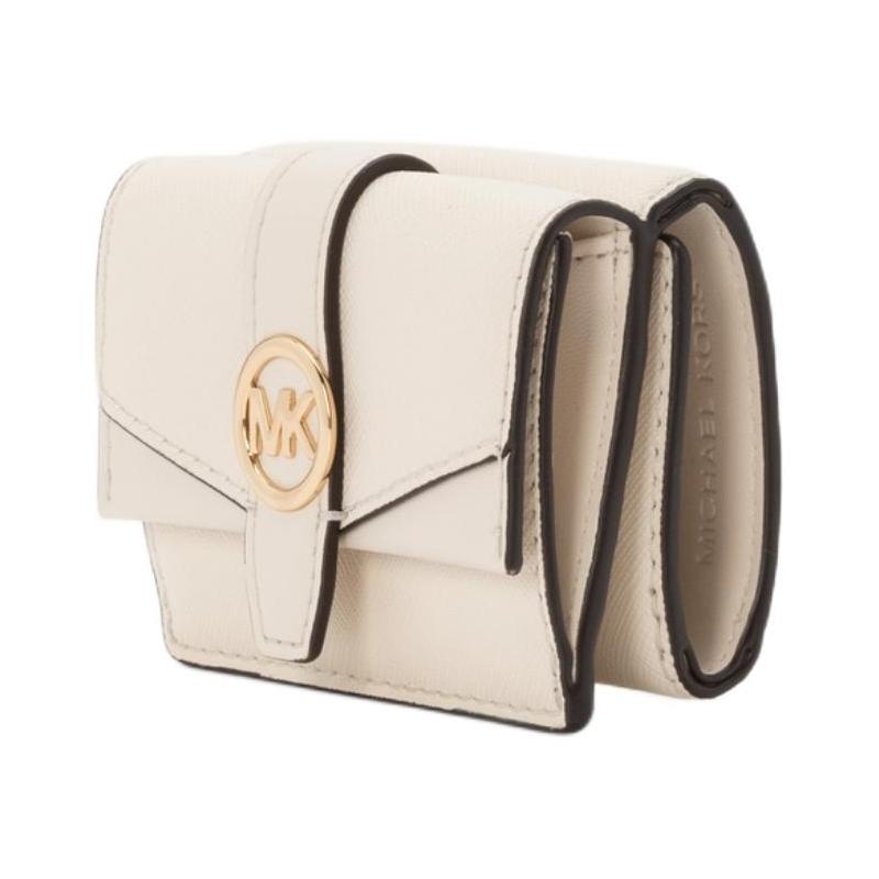 Michael Kors Greenwich Brand Logo Cowhide Wallet Large Size Women's Light Cream