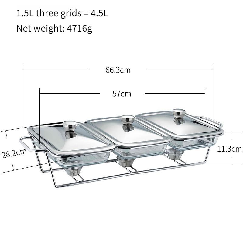 Alcohol Pot Restaurant Glass Food Heating Container Large Capacity Buffet Stove Gold/Silver Rectangular Glass Pot