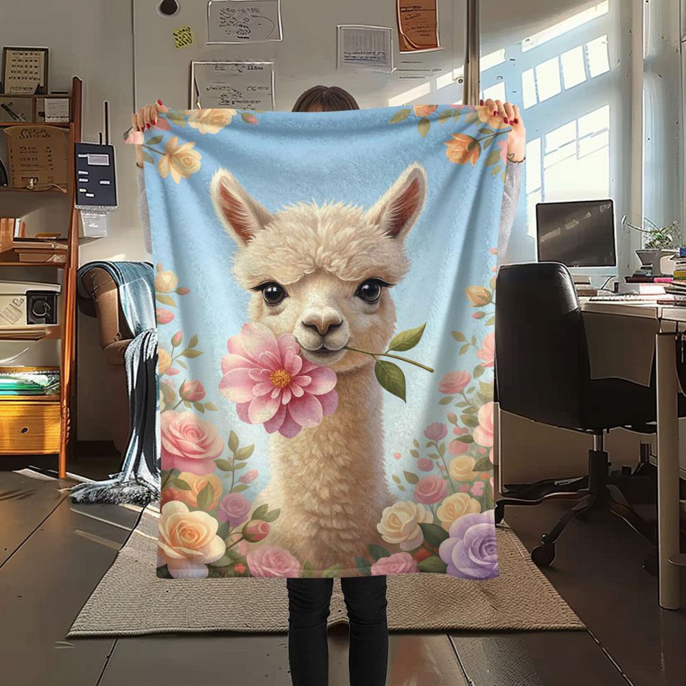 1Pc Cuteflowersanimals Print Flannel Blanket, High Quality Comfortable for All Seasons, Home Decor, Warmth and Comfort, Perfect for Christmas Gifts