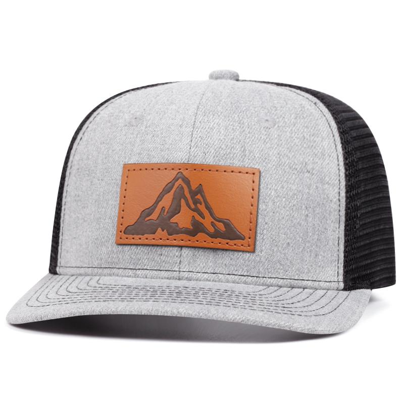 Fashion Men's Mountain Leather Label Mesh Hat Adjustable Street Dance Baseball Hat Summer Unisex Fisherman Fishing Hat Truck Cap