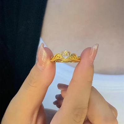 Princess Crown Gold Open Ring - Adjustable, Elegant, Versatile, and Ideal for Index Finger