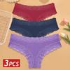 3PCS/Set Women Cotton Panties Floral Lace Brazilian Panties Sexy Low Waist Lingerie Female Soft Underwear Solid T-Back Bikini