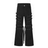 Pantaloni Cargo a Zampa Punk da Uomo con Borchie Metalliche Cinghie Regolabili Vita Alta Streetwear Autunno