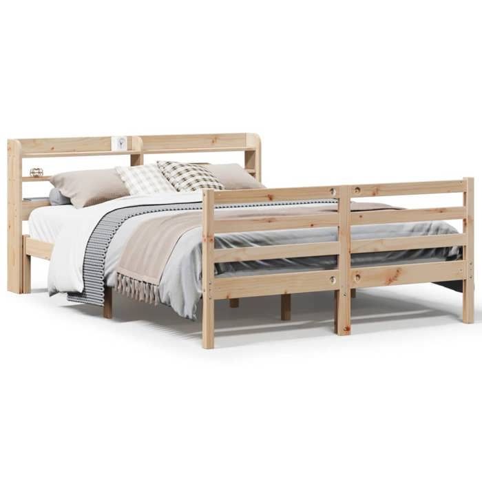 VidaXL Bed Frame with Headboard 140x190 Cm Solid Pine Wood, Bed, Bedroom Furniture, Wooden Bed, Bed 3306637