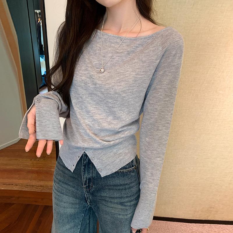 2026 Early Spring Women's Off-Shoulder Knit Sweater, Slim Fit Outerwear, Base Shirt, High-End Sweater